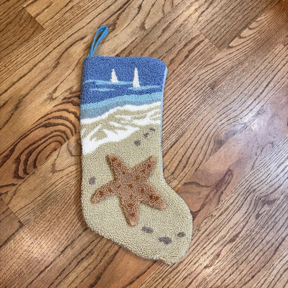 Glitzhome Coastal Christmas Stocking 3D Starfish Hooked‎ Beach Nautical